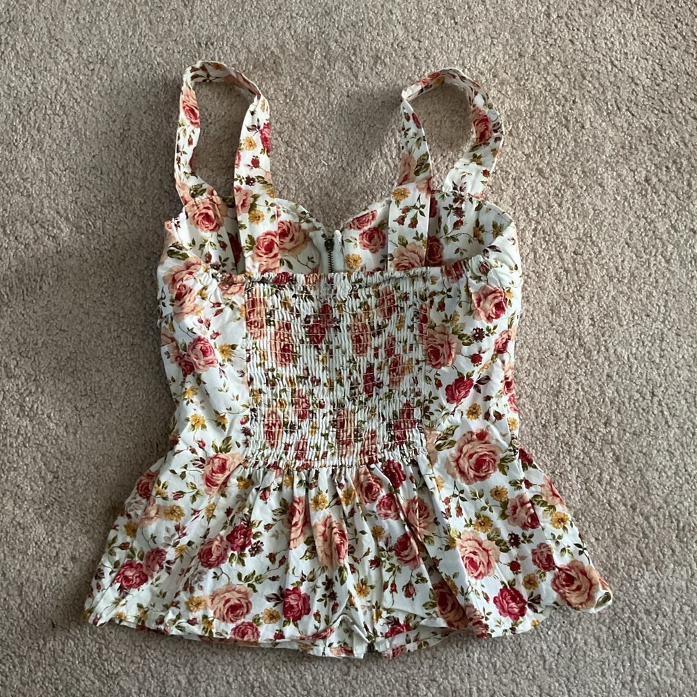 Poetry Floral Corset Top - Red and Pink on Cream - Picture 2 of 3